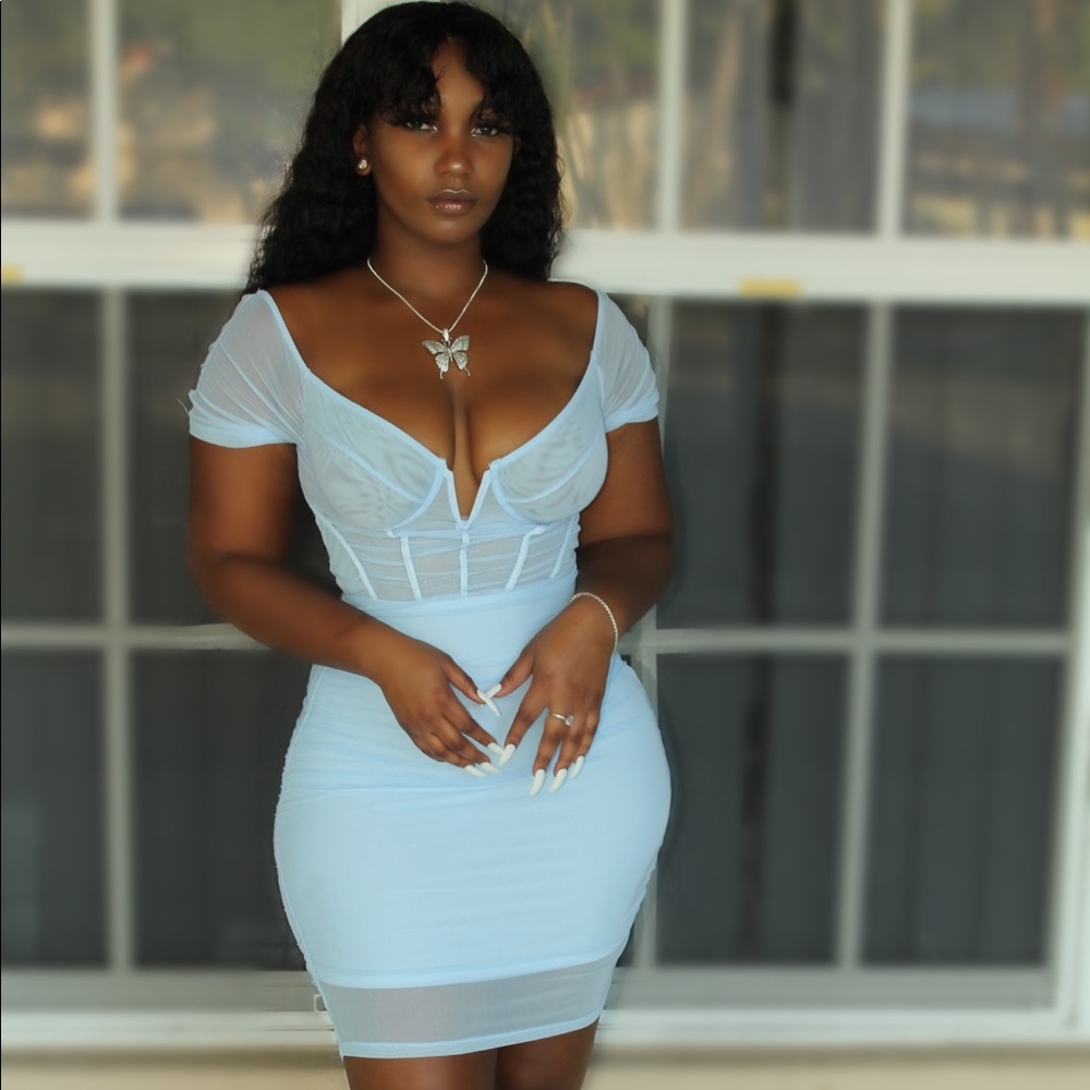 Azure Blue- Women’s Fashion Mini Dress - Picture 2 of 3